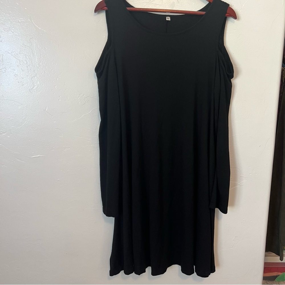 Soft Black Women's Jersey Dress shoulder Cut out long sleeve Size XL